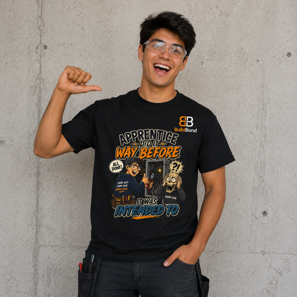 Apprentice Humor | Funny Electrician T-Shirt Build Bond